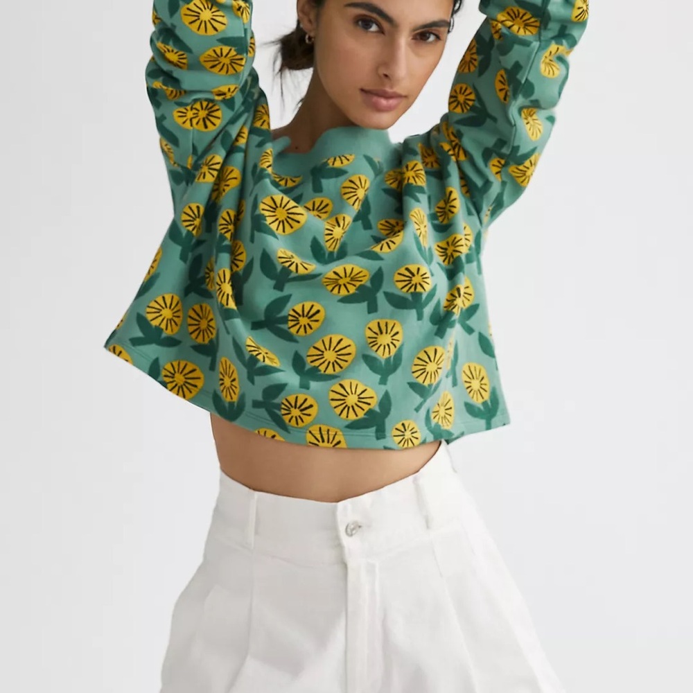 Bold Bloom Anthropologie Sweatshirt – Green & Yellow – L